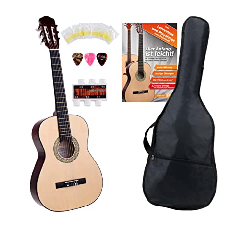 Classic Cantabile Acoustic Series AS-851-L Klassikgitarre 3/4 für Linkshänder Starter-SET (Konzertgitarre, Bag/Tasche, Schule, CD, DVD, Plektren, Saiten, Stimmpfeife) natur von Classic Cantabile