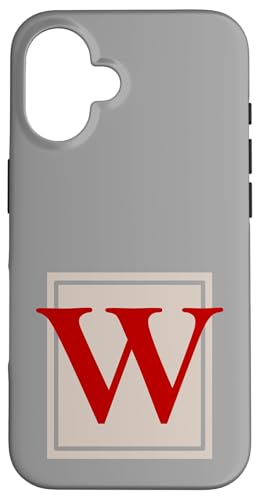 Hülle für iPhone 16 Monogramm-Anfangsbuchstabe W im klassischen Stil in Rot, Grau, Beige von Classic Monogram Letters