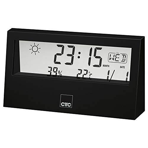 CTC WSU 7022 multifunktionale Wetterstation mit Uhr und transparentem LCD-Display, Datenspeicher für Temperatur und Luftfeuchtigkeit, Alarmfunktion schwarz von Clatronic