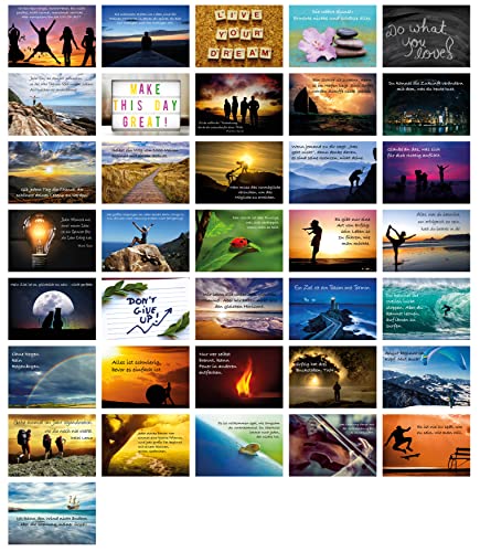 Clever Pool Motivationskarten 36 Stück - Postkarten mit Lebensweisheiten - verschiedene inspirierenden Sprüche - hochwertig verarbeitet - Gefühlskarten für das Büro (Satz 1) von Clever Pool