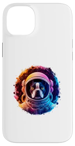 Hülle für iPhone 14 Plus Herren Damen Bunt Space Astronaut Boston Terrier von Click For Cool Space Dog Astronaut Designs