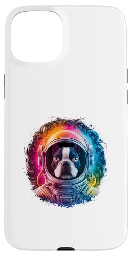 Hülle für iPhone 15 Plus Herren Damen Bunt Space Astronaut Boston Terrier von Click For Cool Space Dog Astronaut Designs