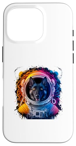 Hülle für iPhone 16 Pro Männer Frauen Bunt Weltraum Astronaut Belgisch Malinois von Click For Cool Space Dog Astronaut Designs