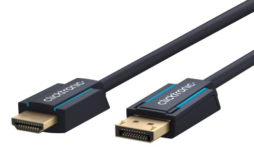 Clicktronic Aktives DisplayPort auf HDMI Adapterkabel, hochauflösende Signalübertragung WQHD @ 75 Hz (1440p) / Full HD @ 60 Hz (1080p) Kristallklarer Sound / DP-Stecker zu 1x HDMI Stecker, 15m von Clicktronic