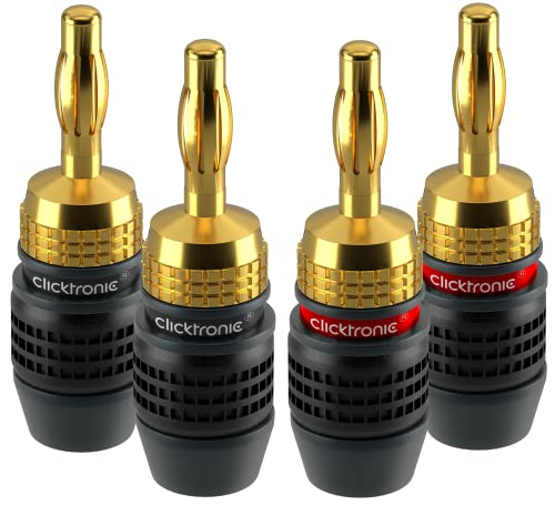 Clicktronic Casual Bananen-Stecker SimpleLock für Lautsprecher Kabel bis 4,0mm²,Gold/Blau/Rot von Clicktronic