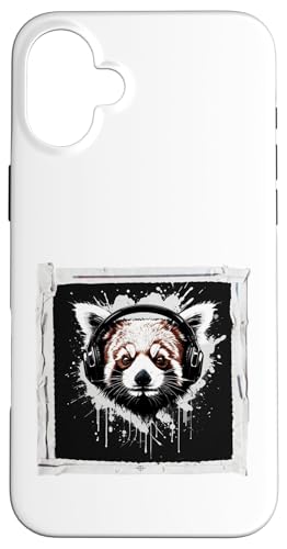 Hülle für iPhone 16 Plus Roter Panda mit Kopfhörer von Cloudcoast.store