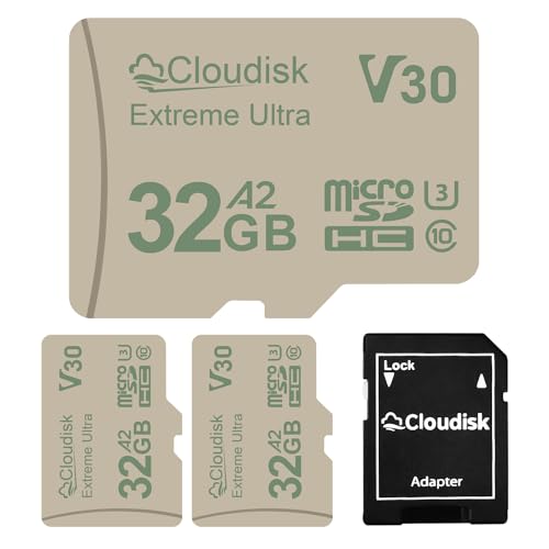 Cloudisk 32GB Micro SD Card Pack von 3 U3 90MB/S V30 Extreme Ultra C10 A2 MicroSDHC UHS-I für Kamera, DVR, Tablet PC und Handy von Cloudisk