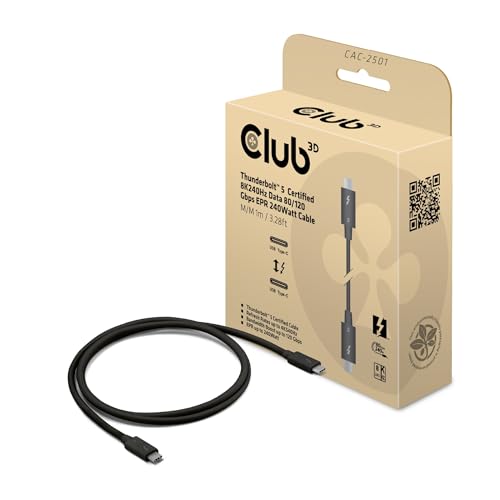 Club 3D CAC-2501 Thunderbolt™ 5 Zertifiziertes 8K240Hz Daten 80/120Gbps EPR 240Watt Kabel M/M 1m von Club 3D