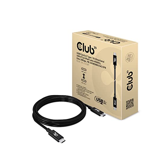 Club3D USB4 Gen2x2 Typ-C Bi-Direktionales USB-IF Zertifiziertes Kabel 4K60Hz, Daten 20Gbps, PD 240W EPR St./St. 2m von Club3D