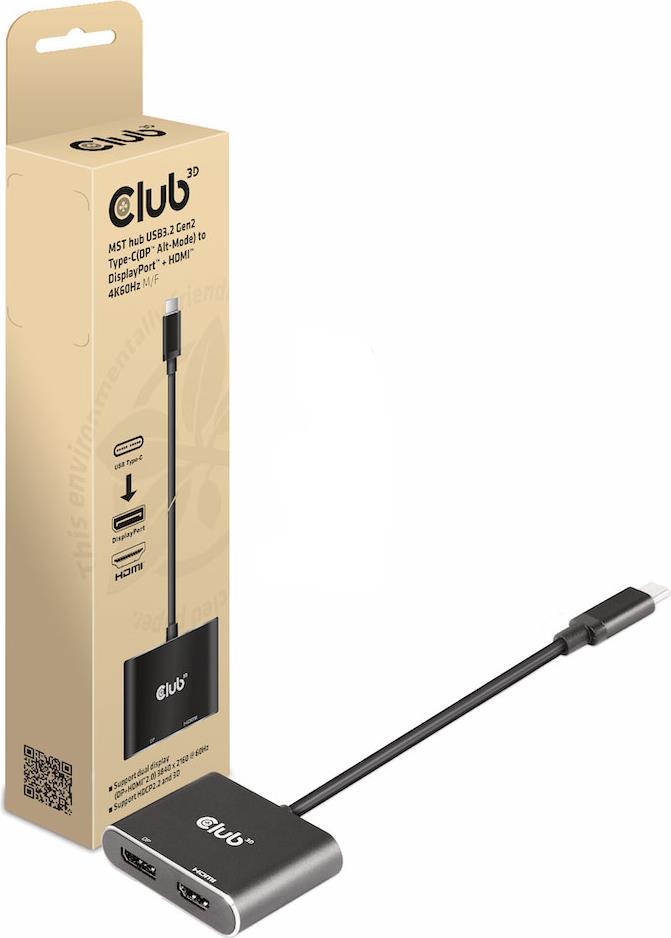 Club3D USB-Hub USB 3.2 Typ C > DP/HDMI 4K60Hz St/Bu retail (CSV-1552) von Club3D