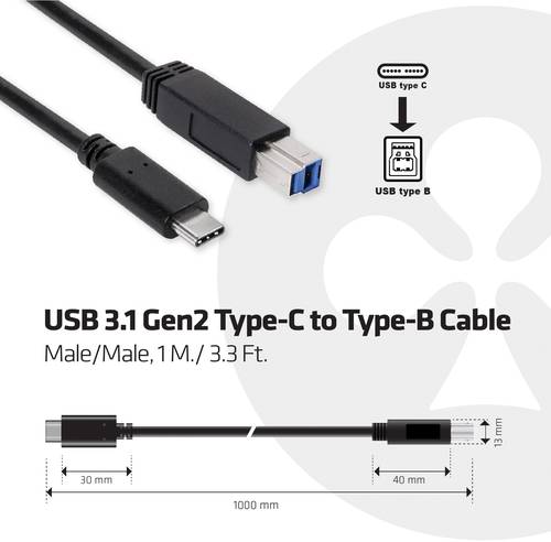 Club3D USB-Kabel USB 3.2 Gen1 (USB 3.0 / USB 3.1 Gen1) USB-C® Stecker, USB-B Stecker 1.00m CAC-1524 von Club3D