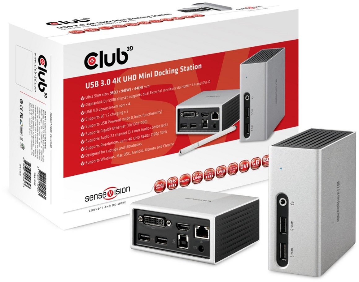 USB 3.0 4K Mini Dockingstation silber von Club3D