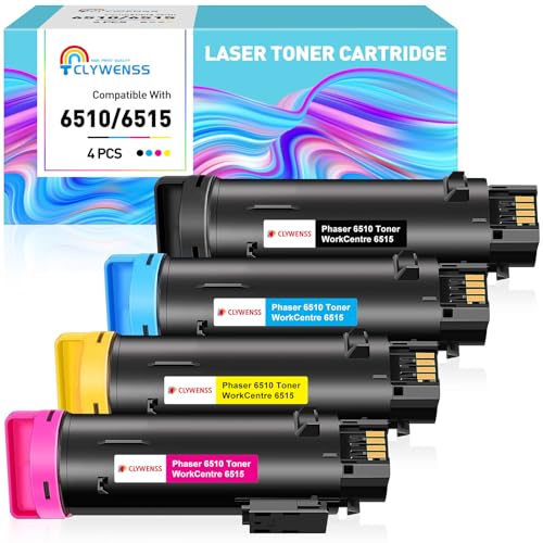 Clywenss 6510 6515 Toner Kompatible für Xerox 6510XL 6515XL Tonerkassette für Phaser 6510dn 6510n 6510dni 6510dnm Workcentre 6515dn 6515n 6515dni 6515dnm Drucker, 4er-Pack (Schwarz Cyan Magenta Gelb) von Clywenss