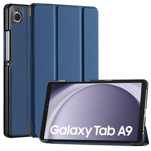 CoBak Hülle für Samsung Galaxy Tab A9 2023 (SM-X110/115) 8,7 Zoll, Komplett neues PU-Leder Dreifach Falt Klapp Schutzhülle mit Dual Winkel Stand Funktion (Dunkelblau) von CoBak