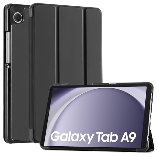 CoBak Hülle für Samsung Galaxy Tab A9 2023 (SM-X110/X115) 8,7 Zoll, Komplett neues PU Leder Dreifach Falt Klapp Schutzhülle mit Dual Winkel Stand Funktion (Schwarz) von CoBak