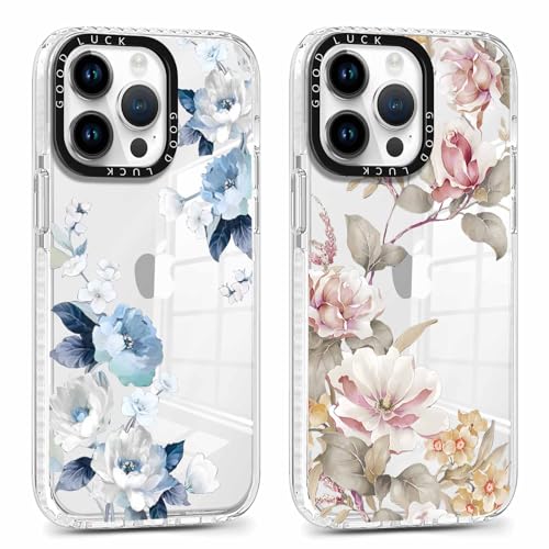 Coalbooliy 2 Stück HandyHülle für iPhone 15 Pro Hülle 6,1", Mädchen Aesthetic Bemalt Muster Ultra Dünn Silikon Durchsichtig Case Slim Weich TPU Stoßfeste Schutzhülle für iPhone 15 Pro Cover, Blumen 3 von Coalbooliy