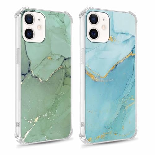 Coalbooliy 2 Stück Handyhülle für iPhone 11 hülle 6,1", Aesthetic Muster Grün Marmor Design Transparent mit KameraSchutz und BildschirmSchutz Dünne PC+TPU Silikon Bumper Stoßfestes Schutzhülle, 18 von Coalbooliy