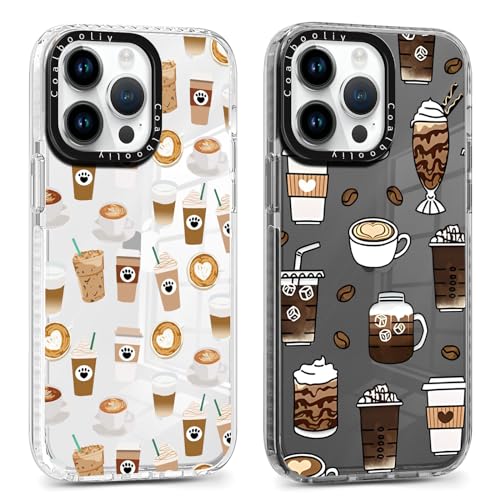 Coalbooliy 2 Stück Handyhülle für iPhone 12 Pro/iPhone 12 6,1", Aesthetic Muster Kaffee Design Schwarz-Weiss Hülle mit KameraSchutz Durchsichtig Dünne TPU Bumper Silikon Stoßfestes Schutzhülle, 03 von Coalbooliy