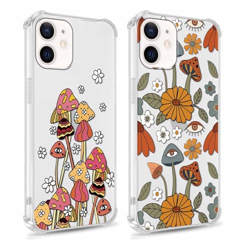 Coalbooliy 2 Stück Handyhülle für iPhone 12 Pro/iPhone 12 hülle 6,1", Aesthetic Muster Cartoon Design Transparent mit KameraSchutz Dünne PC+TPU Silikon Bumper Stoßfestes Schutzhülle, 23 von Coalbooliy