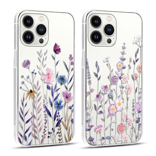 Coalbooliy 2 Stück Handyhülle für iPhone 13/iPhone 14 6,1", Aesthetic Muster Blume Design Hülle mit KameraSchutz Durchsichtig Dünne TPU Bumper Silikon Stoßfestes Schutzhülle, 10 von Coalbooliy