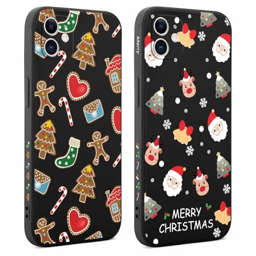 Coalbooliy 2 Stück Weihnachten Hülle für iPhone 11 Handyhülle 6,1”, Aesthetic Cartoon Christmas Muster Design Schwarz Silikon Case Slim Weich TPU Stoßfeste Schutzhülle Cover, Hirsch-Weihnachtsbaum von Coalbooliy