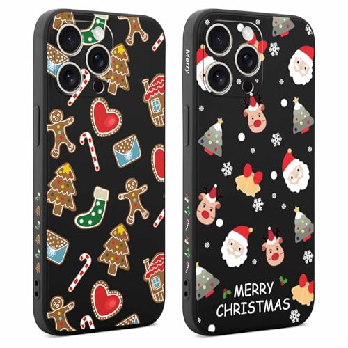 Coalbooliy 2 Stück Weihnachten Hülle für iPhone 15 Pro Max Handyhülle 6,7”, Aesthetic Cartoon Christmas Muster Design Schwarz Silikon Case Slim TPU Stoßfeste Schutzhülle Cover, Hirsch-Weihnachtsbaum von Coalbooliy