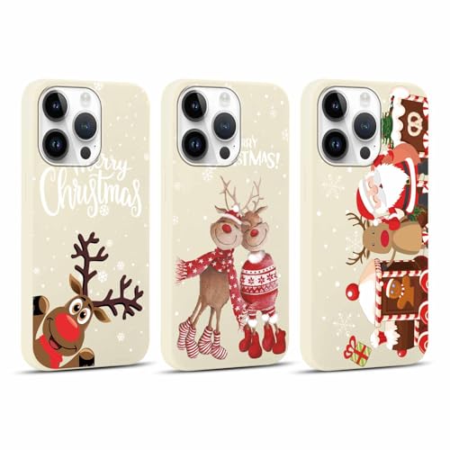 Coalbooliy 3 Stück Weihnachten Hülle für iPhone 14 Pro Handyhülle 6,1”, Aesthetic Cartoon Christmas Muster Design Beige Silikon Case Slim Weich TPU Stoßfeste Schutzhülle Cover, Weihnachtsmann von Coalbooliy