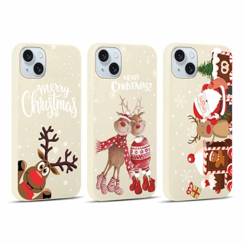 Coalbooliy 3 Stück Weihnachten Hülle für iPhone 15 Plus Handyhülle 6,7”, Aesthetic Cartoon Christmas Muster Design Beige Silikon Case Slim Weich TPU Stoßfeste Schutzhülle Cover, Weihnachtsmann von Coalbooliy