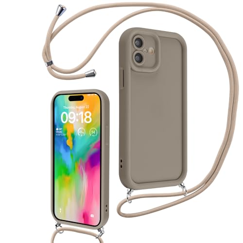 Coalbooliy Handykette für iPhone 16 Plus Hülle 6,7" mit Band, Handyhülle Kameraschutz Weiches Silikon Necklace Stoßfeste Schutzhülle mit Kordel zum Umhängen Cover für Mädchen Frauen, Khaki von Coalbooliy