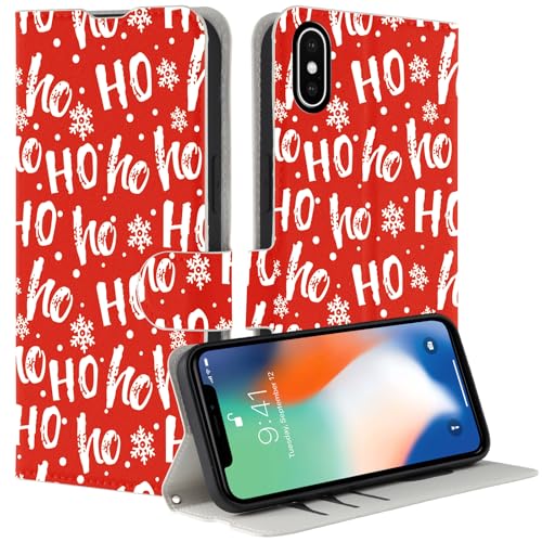 Coalbooliy Weihnachten Hülle für iPhone XS/iPhone X Hülle 5,8", Handyhülle Aesthetic Cartoon Christmas Muster Cover Rot Leder PU Klapphülle Kartenfach Wallet Schutzhülle Standfunktion Case, Brief von Coalbooliy