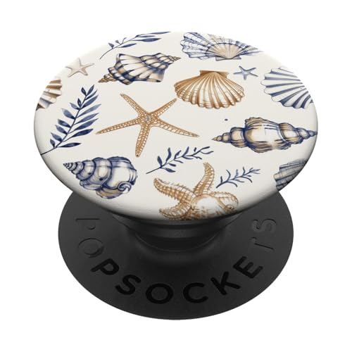 Beige Muschel Küste Sommer Seestern Damen PopSockets Klebender PopGrip von Coastal Beach Summer Blue Seashell