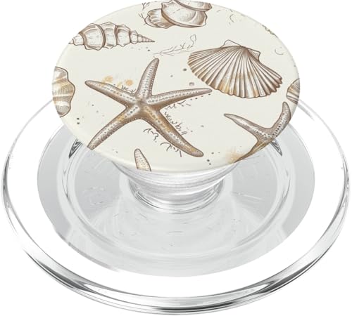 Beige Muschel Küste Sommer Seestern Damen PopSockets PopGrip für MagSafe von Coastal Beach Summer Blue Seashell