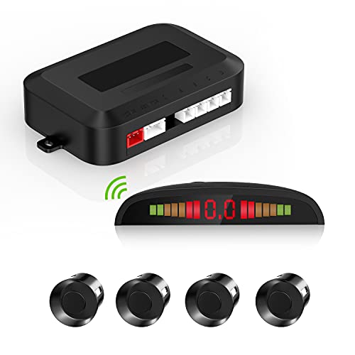 Cocar Einparkhilfe Kabellos Bausatz,Rückfahrradarsystem mit 4 PDC Sensor, Kabellose LED-Entfernungsanzeige mit akustischer Warnung + 4 BK Farbe Einparkhilfe Hinten Für Auto Vans RV Trailer von Cocar