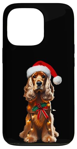 Hülle für iPhone 13 Pro Cocker Spaniel mit Weihnachtsmütze und Weihnachtsbeleuchtung Hundebesitzer von Cocker Spaniel Christmas Products