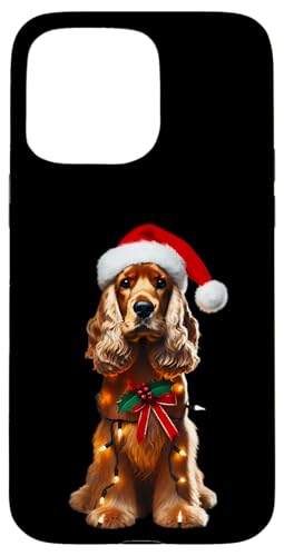 Hülle für iPhone 15 Pro Max Cocker Spaniel mit Weihnachtsmütze und Weihnachtsbeleuchtung Hundebesitzer von Cocker Spaniel Christmas Products