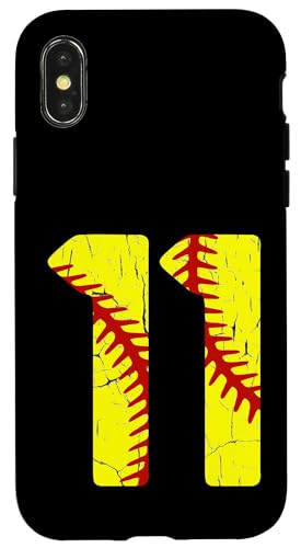 Hülle für iPhone X/XS Softball Player Jersey Nummer #11 11 Proud Softball MOM DAD von CocomoSoul-Mobile