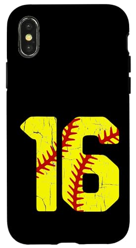 Hülle für iPhone X/XS Softball Player Jersey Nummer #16 16 Proud Softball MOM DAD von CocomoSoul-Mobile