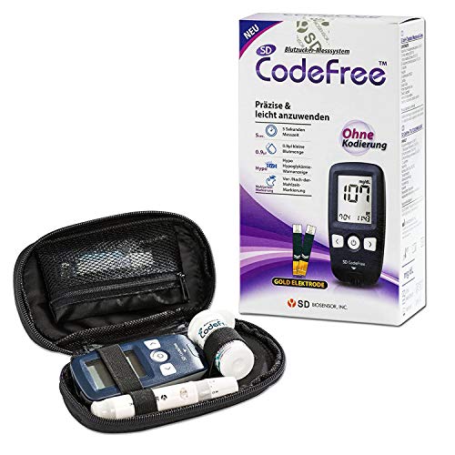 SD CodeFree Blutzuckermessgerät Set mit Teststreifen, Diabetes-Set mg/dL, Vorteilspack inkl. Blutzuckerteststreifen und Blutlanzetten von CodeFree