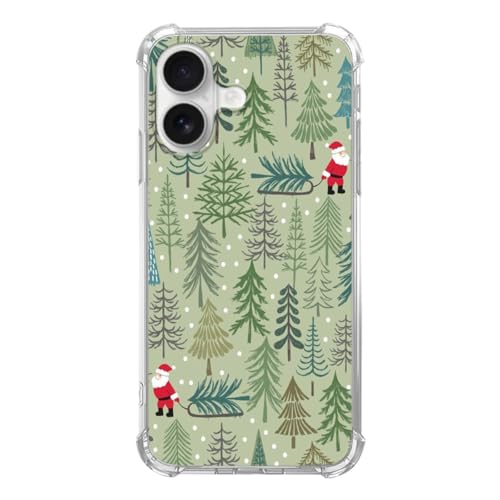 Grüne Weihnachtsbäume Handyhülle für iPhone 16, niedlicher Weihnachtsmann im Wald, Schutzhülle für Teenager, Männer, Frauen, trendige TPU-Schutzhülle von Codkun