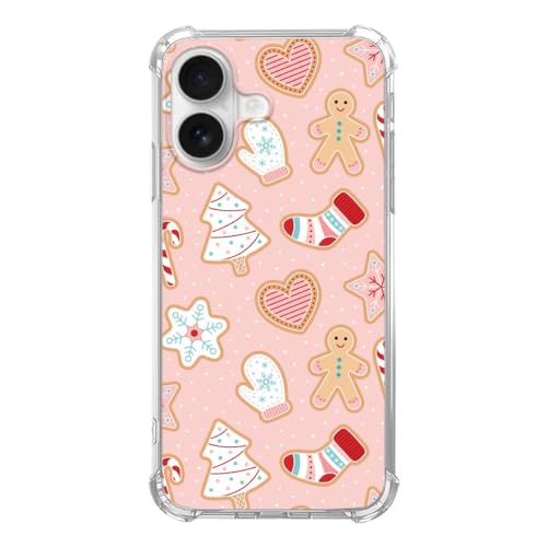 Rosa Lebkuchen-Weihnachtsdesign Handyhülle für iPhone 16 Plus, Frohe Weihnachten Schneeflocke Baum Cover für iPhone 16 Plus, Trendy TPU Schutzhülle von Codkun