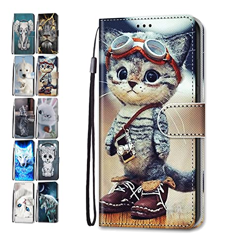 Hülle für Xiaomi Redmi Note 12 / Poco X5 5G Leder Tasche Flip Case Mädchen Jungs Muster Design Etui Schutzhülle Cover Handyhülle - Katze von Coeyes