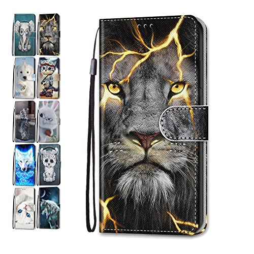 Hülle für iPhone 5 5S SE, Leder Tasche Flip Case Mädchen Jungs Muster Design Etui Schutzhülle Cover Handyhülle für iPhone 5 5S SE - Löwe von CHICHL