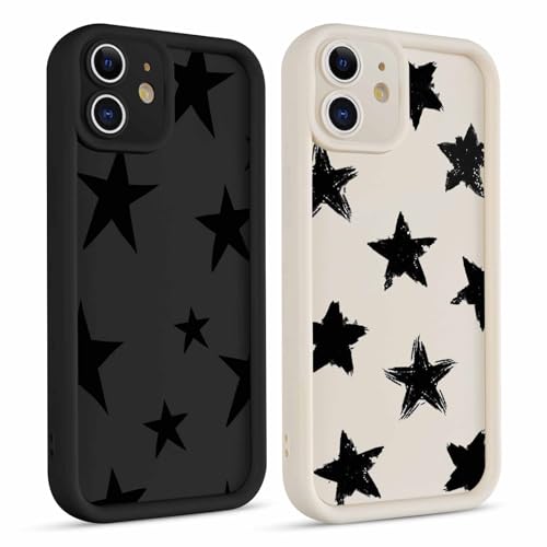 Coiwxmoi 2 Stück Handyhülle für iPhone 11 Hülle, Aesthetic Sterne Star Muster Design Mädchen Frauen Schutzhülle, Weich Silikon Stoßfest Cover Erhöhte Displayränder Y2K Case für iPhone 11 6,1", Schwarz von Coiwxmoi