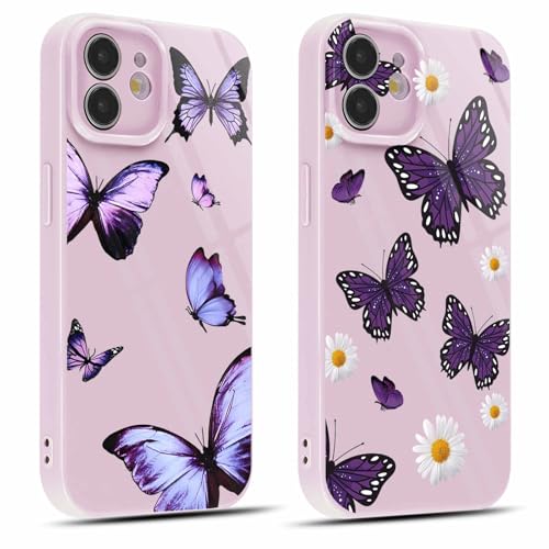 Coiwxmoi 2 Stück Handyhülle für iPhone 12 Hülle 6,1", Silikon Schutzhülle mit Aesthetic Schmetterling Muster, Print Design für Frauen Mädchen Hülle, Stoßfest Kratzfest Case für iPhone12, Butterfly von Coiwxmoi