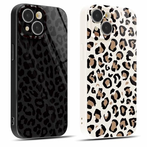 Coiwxmoi 2 Stück Handyhülle für iPhone 13 Hülle 6,1", Weich Silikon Schutzhülle mit Aesthetic Leopard Muster, Print Design Frauen Mädchen Hülle, Stoßfest Case Kratzfest Cover für iPhone13, Schwarz von Coiwxmoi