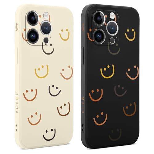 Coiwxmoi 2 Stück Handyhülle für iPhone 14 Pro Hülle 6,1",Smiley Gesicht Aesthetic Muster Design Mädchen Frauen Handyhülle für iPhone 14 Pro, Ultra Dünn Weich Silikon TPU Stoßfest Kratzfest Schutzhülle von Coiwxmoi