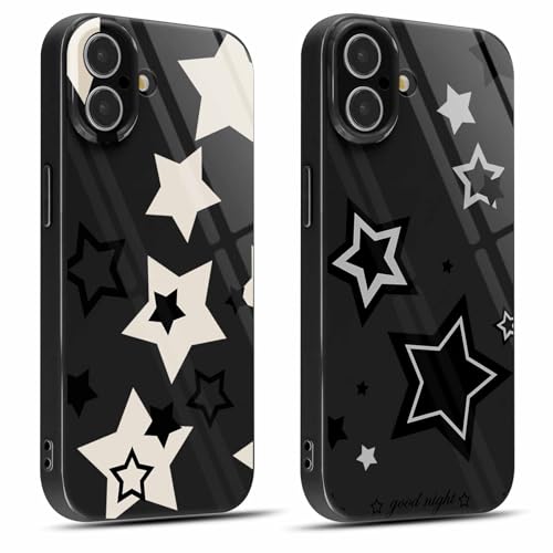 Coiwxmoi 2 Stück Handyhülle für iPhone 16 Hülle 6,1", Silikon Schutzhülle mit Aesthetic Sterne Muster, Print Design für Frauen Mädchen Hülle, Stoßfest Kratzfest Y2K Schutzhülle für iPhone16, Star von Coiwxmoi