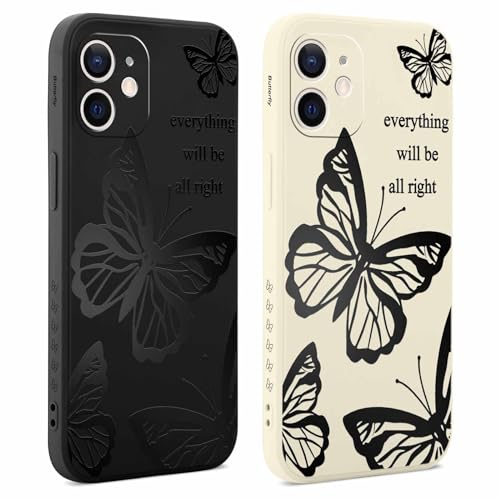 Coiwxmoi 2 Stück Hülle für iPhone 12 Mini 5,4 Zoll, Aesthetic Muster Design Mädchen Frauen Handyhülle, Weich Silikon Motiv Stoßfest Case Kratzfeste Süßes Schutzhülle für iPhone 12 Mini, Schmetterling von Coiwxmoi