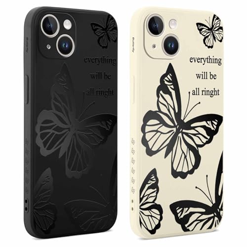 Coiwxmoi 2 Stück Hülle für iPhone 14 6,1 Zoll, Aesthetic Muster Design Mädchen Frauen Handyhülle, Weich Silikon Slim Motiv Stoßfest Case Kratzfeste Süßes Schutzhülle für iPhone 14, Schmetterling von Coiwxmoi