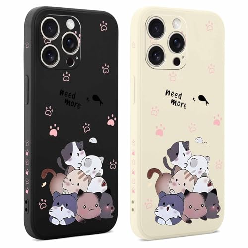 Coiwxmoi 2 Stück Hülle für iPhone 15 Pro Max 6,7 Zoll, Aesthetic Muster Design Mädchen Frauen Handyhülle, Weich Silikon Motiv Stoßfest Case Kratzfeste Süßes Schutzhülle für iPhone 15 Pro Max, Katze 03 von Coiwxmoi